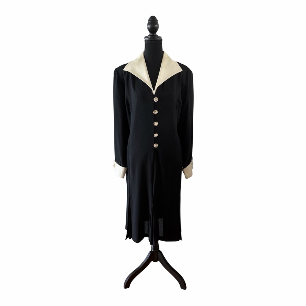 Sandra Ow-Wing for I. Magnin Black Blazer Dress Size w/Pleats and Rhinestones 18